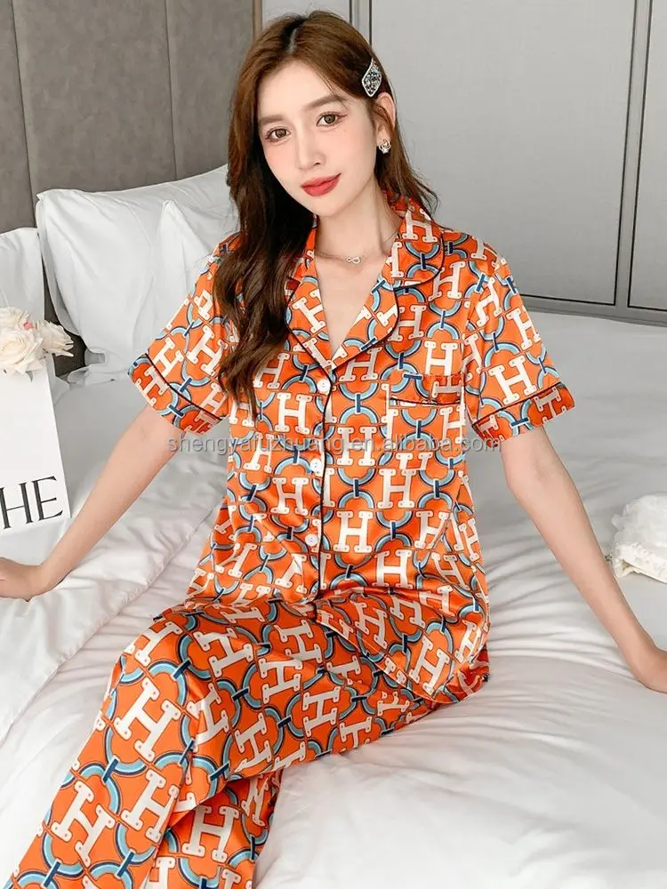 Amazon hot selling US Size Women's pajamas 2-piece set women's silk pajamas