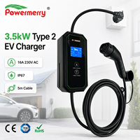 Nouveau chargeur EV portable de type 2 3,5 kW 16A 230V AC pour usage domestique, indice de protection IP67, câble de 5 m, certifié CE TUV RoHS, garantie de 2 ans, maison, garage