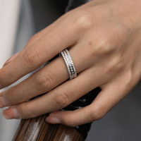 Bague de luxe en argent S925 à trois rangs de moissanite, alliance éternité en argent sterling 925 à coupes mélangées