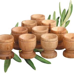 Ensemble de coupes de communion en bois d'olivier, six coupes et une grande assiette à pain pour le vin, les boissons, 10 mini-coupes de sainte eucharistie - Product Image 1