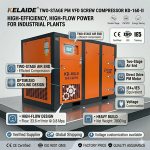Kelaide KD-160-II 160KW,215HP 16 <b>Bar</b> Industrial Screw Air Compressor Double Stage PM VFD Stationary Oil-Free Air <b>Cooled</b> 380V - Product Image 3