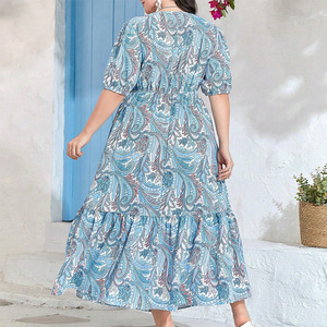 Vente en gros Grande taille <span class=keywords><strong>4XL</strong></span> imprimé décontracté Maxi robe femmes col en V manches courtes patchwork robes - Product Image 2