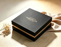 Boîte cadeau rigide personnalisée avec couvercle et base, papier noir mat spécial, logo en feuille d'or pour cosmétiques, bijoux, cadeaux d'entreprise, cadeaux de fêtes