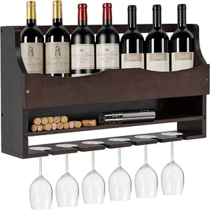 Portabottiglie da parete in vetro montato portabottiglie natalizio in bambù - Product Image 1