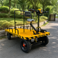 Chariot de manutention électrique à plateforme plate avec garde-corps de sécurité, siège et poignée de direction, OEM 2,5x1,1m pour usage industriel
