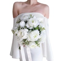 Karangan Bunga Tangan QiYing Victory French Water Drop Waterfall Anggrek Kupu-kupu Putih Calla Lily Bunga Artificial Pernikahan Gaya Nordik