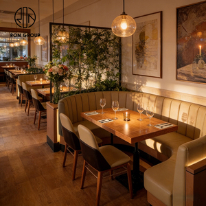 Ensemble <span class=keywords><strong>de</strong></span> meubles <span class=keywords><strong>de</strong></span> restaurant et <span class=keywords><strong>de</strong></span> café modernes haut <span class=keywords><strong>de</strong></span> gamme, avec banquette incurvée en cuir et <span class=keywords><strong>table</strong></span> carrée en bois - Product Image 6