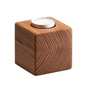 Wooden Square <b>Tea</b> Light Holder Handmade Candle <b>Stand</b> Brown Decorative Candle Jar for Home Christmas Table Decor - Product Image 1