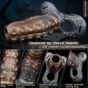 Funda para pene Octopus 4 tamaños con arnés de cuero ajustable, funda monstruosa para eyaculación, dildo hueco agrandador para parejas - Product Image 3