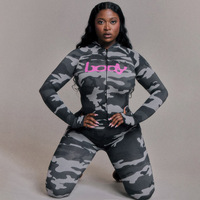 Joli corps rose femmes 2 pièces ensembles imprimé léopard à manches longues à capuche veste pantalon évasé automne tenues décontractées survêtements