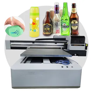 Çok İşlevli 3 kafa CMYK W vernik A1 A2 dijital mürekkep püskürtmeli LED masaüstü Uv 6090 Pro yazıcı için bira şişe etiketi baskı