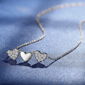 Collier pendentif en forme de cœur triple, romantique pour la Saint-Valentin, en moissanite de couleur <span class=keywords><strong>D</strong></span>, VVS1, collier ras du cou, chaîne claviculaire, pour femmes - Product Image 6
