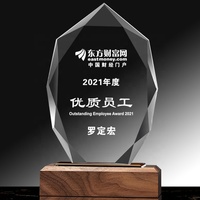 Trophée en cristal octogonal, récompenses en bois, artisanat personnalisé, lettres gravées, plaque en verre de cristal avec base en bois