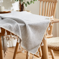 Nappe en lin européen Aodu, rayures grises, imperméable, bordure à franges, décoration de table moderne pour salle à manger, vente en gros, usine