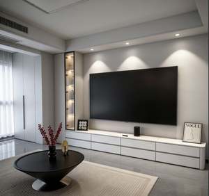 Mueble de TV de Piso Blanco Personalizado BALOM con Iluminación LED y Estantes de Almacenamiento Laterales Iluminados para Sala de Estar - Product Image 1