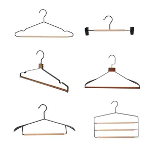 Free Sample Fast Delivery Luxury Style Coat Hanger Metal and Wood Combination Solid Wood Bar Iron Wire Clothing Hanger