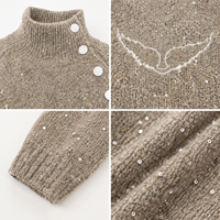 Pull à col haut pour enfants, pull en tricot brodé d'ailes d'ange, col à boutons diagonaux, pull tricoté chaud pour garçons et filles, hiver