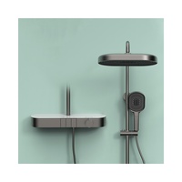 Nouvelle conception Colonne de douche cascade LED noire pour salle de bain, ensemble mitigeur thermostatique de douche pluie en laiton avec cartouche céramique unique