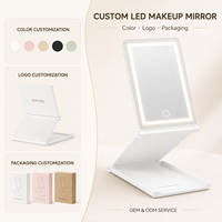Miroir de maquillage LED pliable à trois volets rechargeable par USB, 3 couleurs réglables, commande tactile, miroir de voyage compact portable