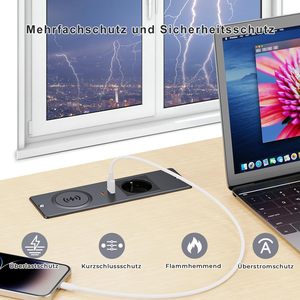 Regleta de Enchufes Empotrable Industrial para Oficina con Cargador Inalámbrico de 15W, Puertos USB QC3.0/PD3.0 y 2-4 Tomas de CA, Estándar Europeo - Product Image 6