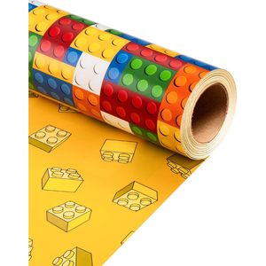 Papier d'emballage en forme de blocs de construction, 17 pouces x 16,5 pieds, design de briques colorées, pour cadeaux, artisanat, anniversaire, Noël - Product Image 1