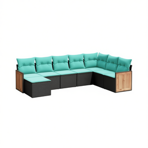 Ensemble de canapés de jardin en rotin noir avec pieds réglables, mobilier d'extérieur au design contemporain, ensemble de jardin 6 places - Product Image 1