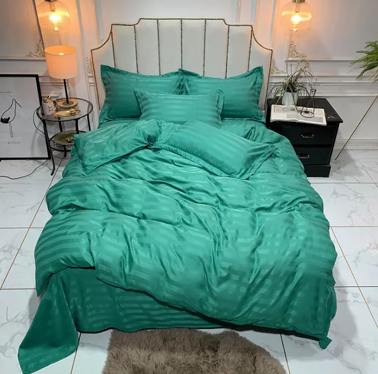 Hotel 100% polyester satin stripe fabric luxury bedding set bedsheet set