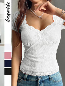 Di Yun 2025 Primavera Verano <span class=keywords><strong>camisetas</strong></span> de <span class=keywords><strong>mujer</strong></span> Sexy viento encaje manga corta estilo europeo americano chicas calientes <span class=keywords><strong>para</strong></span> <span class=keywords><strong>Amazon</strong></span> Independent - Product Image 6