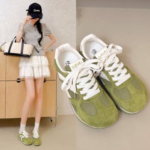 Wholesale Custom <strong>Glitter</strong> Mesh Suede <strong>Womens</strong> Retro Low-Top Sneakers Lace-Up Breathable Casual <strong>Trainers</strong> OEM ODM Beige Green Red - Product Image 4