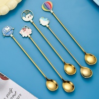 Cuillère-fourchette à dessert et à café en acier inoxydable 304, motif dessin animé mignon, finition miroir, pour usage promotionnel