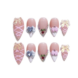 Hot Girl Pink Flower 3D Nib Pen Estilo francés Acrílico <span class=keywords><strong>Uñas</strong></span> postizas Hecho a mano Square Press <span class=keywords><strong>Uñas</strong></span> 10PCs Set Diseñador al por mayor - Product Image 6