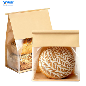 Sac en papier kraft personnalisé avec logo, résistant à l'huile, pour <span class=keywords><strong>boulangerie</strong></span>, <span class=keywords><strong>pain</strong></span>, qualité alimentaire, fond plat, avec fermeture à boucle métallique pour beignets et biscuits sucrés - Product Image 1