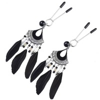 Cloches pince à mamelon 1 paire plume métal SM anneau de mamelon flirter taquineries jouets sexuels Kit de Bondage esclave Bdsm fille accessoires exotiques