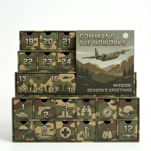 Boîte de calendrier de l'avent de Noël camouflage avec logo personnalisé, 24 tiroirs, boîte cadeau en carton pour jouets, véhicules, cadeaux pour hommes, emballage en vrac - Product Image 1