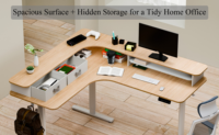 PRORIALS Bureau debout moderne en acier inoxydable en forme de L à double moteur électrique avec tiroir de rangement et étagère 730-1180mm Vitesse 20mm/s OEM ODM