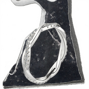 <b>925</b> Sterling <b>Silver</b> Moissanite Wedding <b>Ring</b> 1.3mm Round Cut with Twist Shank Full Eternity Band Fashionable Jewelry Promise Band - Product Image 3