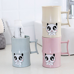Cartoon Panda Toothbrush Cup For Children And Couples With Handle Home Use PP <b>Material</b> Nordic Color Design - Product Image 3