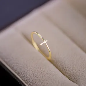 GT Original Design 14k Solid Gold Ring Women Fashion Elegant Polished Thin Ring 2021 Simple Design Cross Ring With Certificate