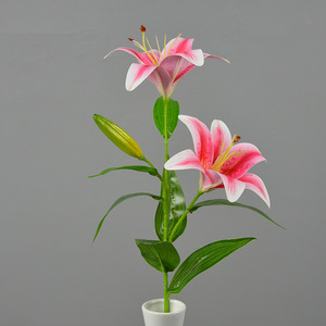 Lys artificiel Dongchen à tige unique, 60 cm, rose et blanc, fleur en soie pour décoration de maison et de mariage - Product Image 1