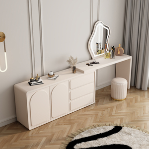 Modern Simple Cream Wind LED Light Makeup Mirror Luxury Wood <strong>Dressing</strong> <strong>Table</strong> <strong>Storage</strong> for Bedroom Living Room Hotel Bathroom Hot - Product Image 4