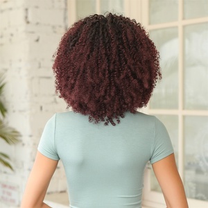 Perruque synthétique en gros d'usine, MOQ 1, avec frange, <span class=keywords><strong>cheveux</strong></span> ondulés Jerry, vague italienne, rouge rosé, en <span class=keywords><strong>laine</strong></span> douce, sans colle - Product Image 6