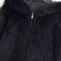 Manteau en fausse fourrure de renard noir pur pour femme, style européen russe, avec fermeture éclair et capuche, pour la mode féminine