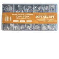 600 pièces d'art d'ongle en boîte pliées sans trace sans sculpture autocollant complet demi-givré court carré Ballet faux ongles doigts français