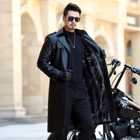 Trench-coat long en cuir de haute qualité hommes doublure intérieure en peluche de luxe couture à la main exquise pardessus de mode Durable