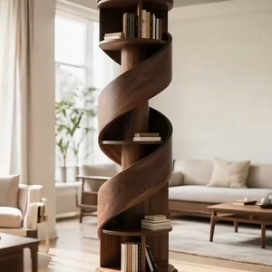 New Chinese Style North American Black <strong>Walnut</strong> Solid Wood Aesthetic Rotating Bookshelf Spiral <strong>Bookcase</strong> - Product Image 3