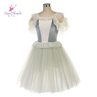 26039 Haut de tutu de ballet romantique vert pâle et ivoire, tenue de scène, tutu de danse à manches bouffantes
