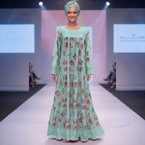 Robe longue maxi en rayonne pour femme, coupe régulière, imprimé floral ethnique africain de luxe, manches longues bouffantes, écologique, été, Surat, Inde - Product Image 5