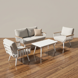 Conjunto de Sofás de Exterior de Aluminio, <span class=keywords><strong>Madera</strong></span> y Plástico, Moderno y Lujoso, <span class=keywords><strong>Resistente</strong></span> a la Intemperie, con Asientos Profundos, Estilo Long Tail, Superventas - Product Image 2