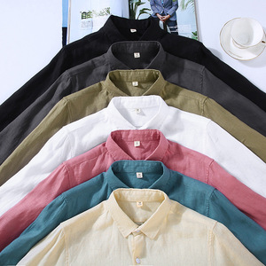 Camicie da <span class=keywords><strong>Uomo</strong></span> 100% <span class=keywords><strong>Lino</strong></span> Anti-Pilling in Broadcloth per Ufficio e Casual, Moda Primavera-Estate con Colletto Rovesciato - Product Image 4