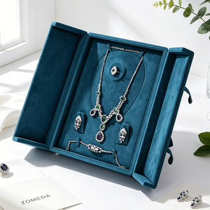 Custom Logo Luxury Suede Jewelry <b>Box</b> Double Door Design Necklace <b>Earring</b> Ring Bracelet Gift Display <b>Box</b> Wholesale - Product Image 2